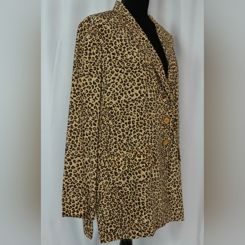 Diane Gilman Women's Leaopard Print Silk Sport Blazer-Size 16 - Picture 9 of 10